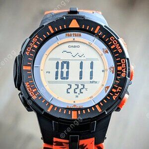 RARE Casio ProTrek Solar Power digital Watch Orange Camouflage 3 sensors Great!